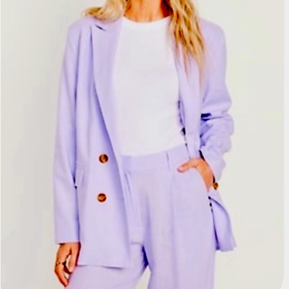 Double Breasted Linen Blazer in Lavender